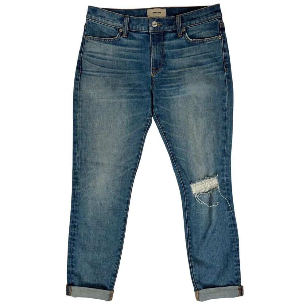 Baldwin Kansas City Kennedy Low Rise Boyfriend Jeans Size 27 Distressed Cuffed